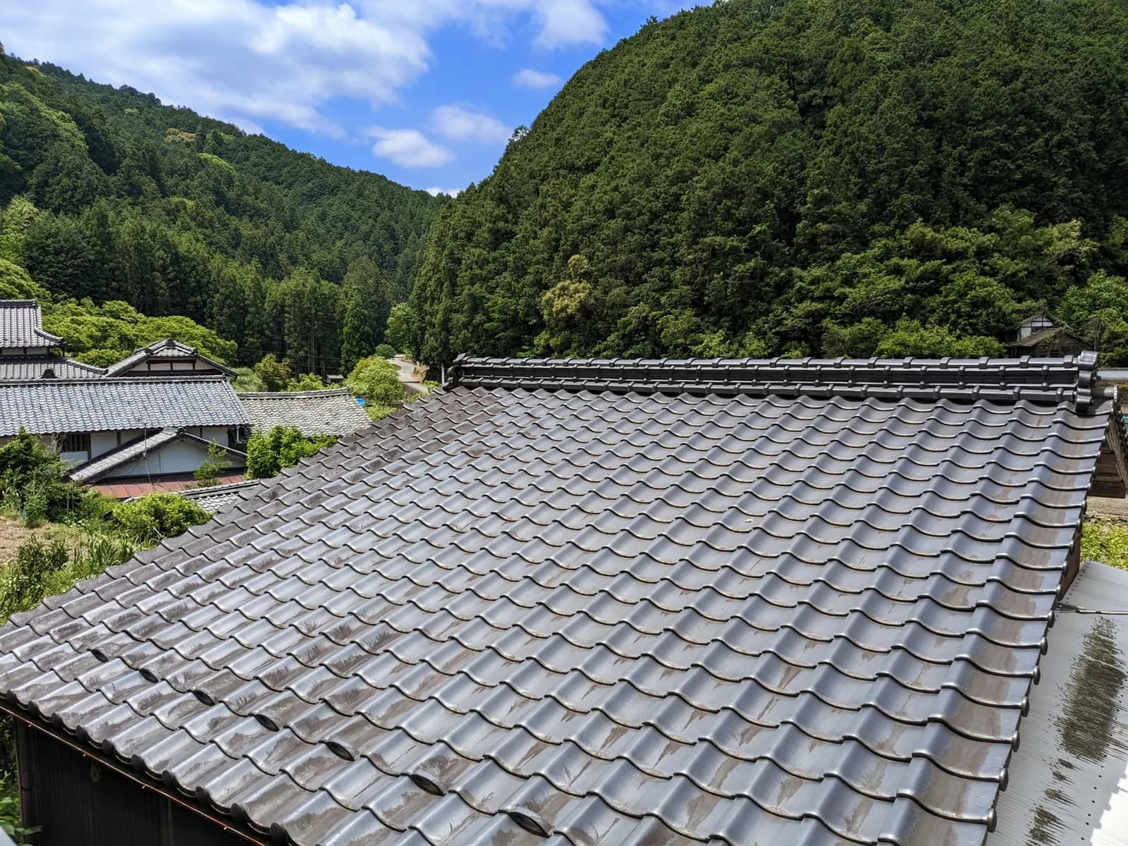 田舎の風景と瓦屋根