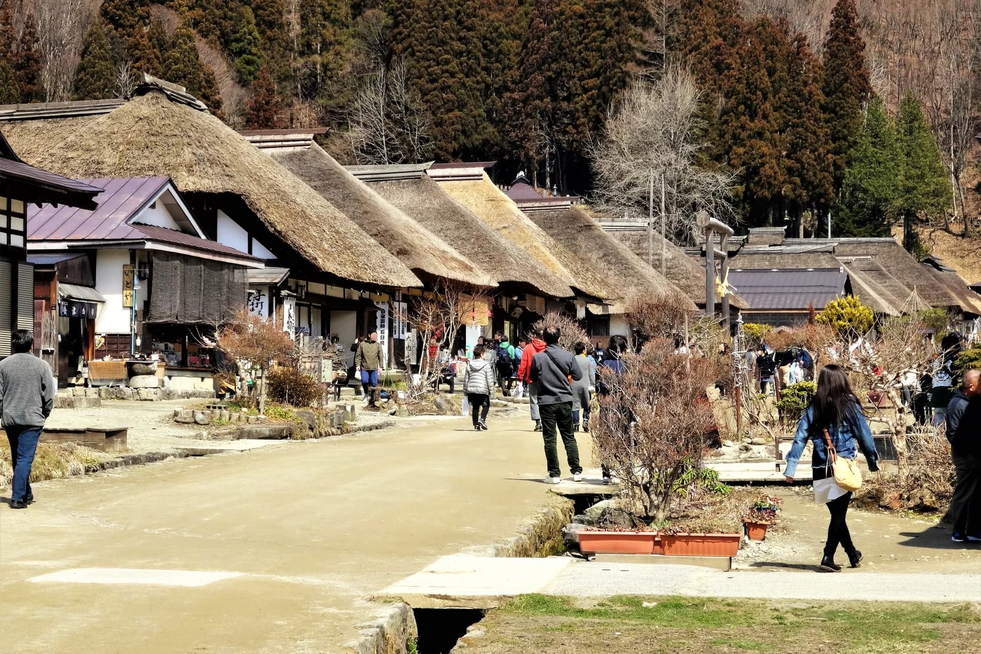 茅葺き屋根の家が並ぶ大内宿(福島県)
