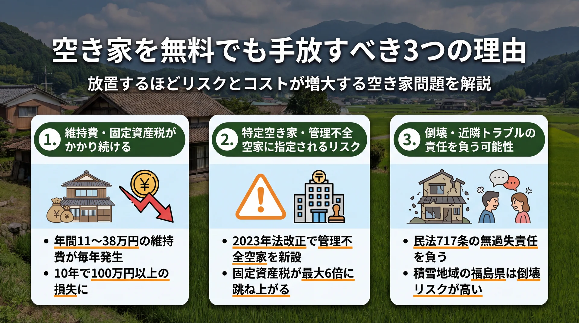 空き家を無料でも手放すべき3つの理由