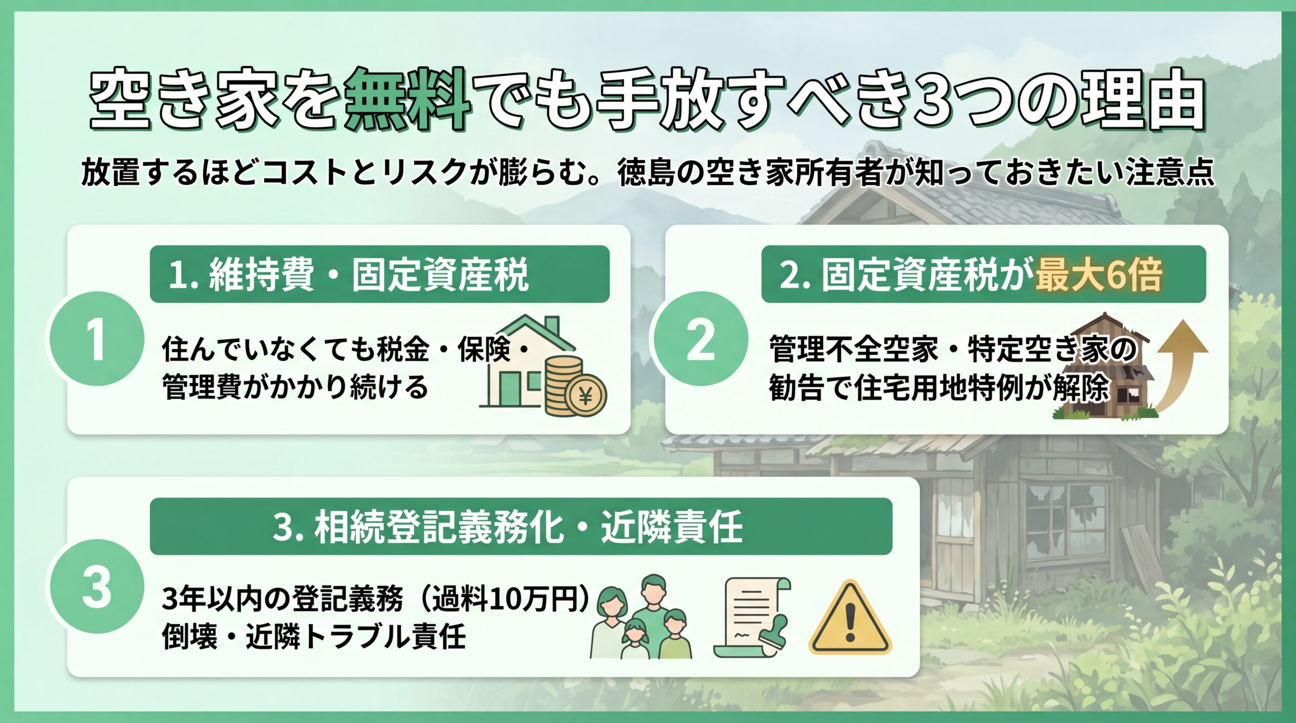 空き家を無料でも手放すべき3つの理由