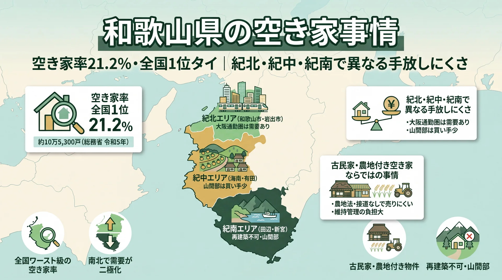 和歌山県の空き家事情を示すインフォグラフィック