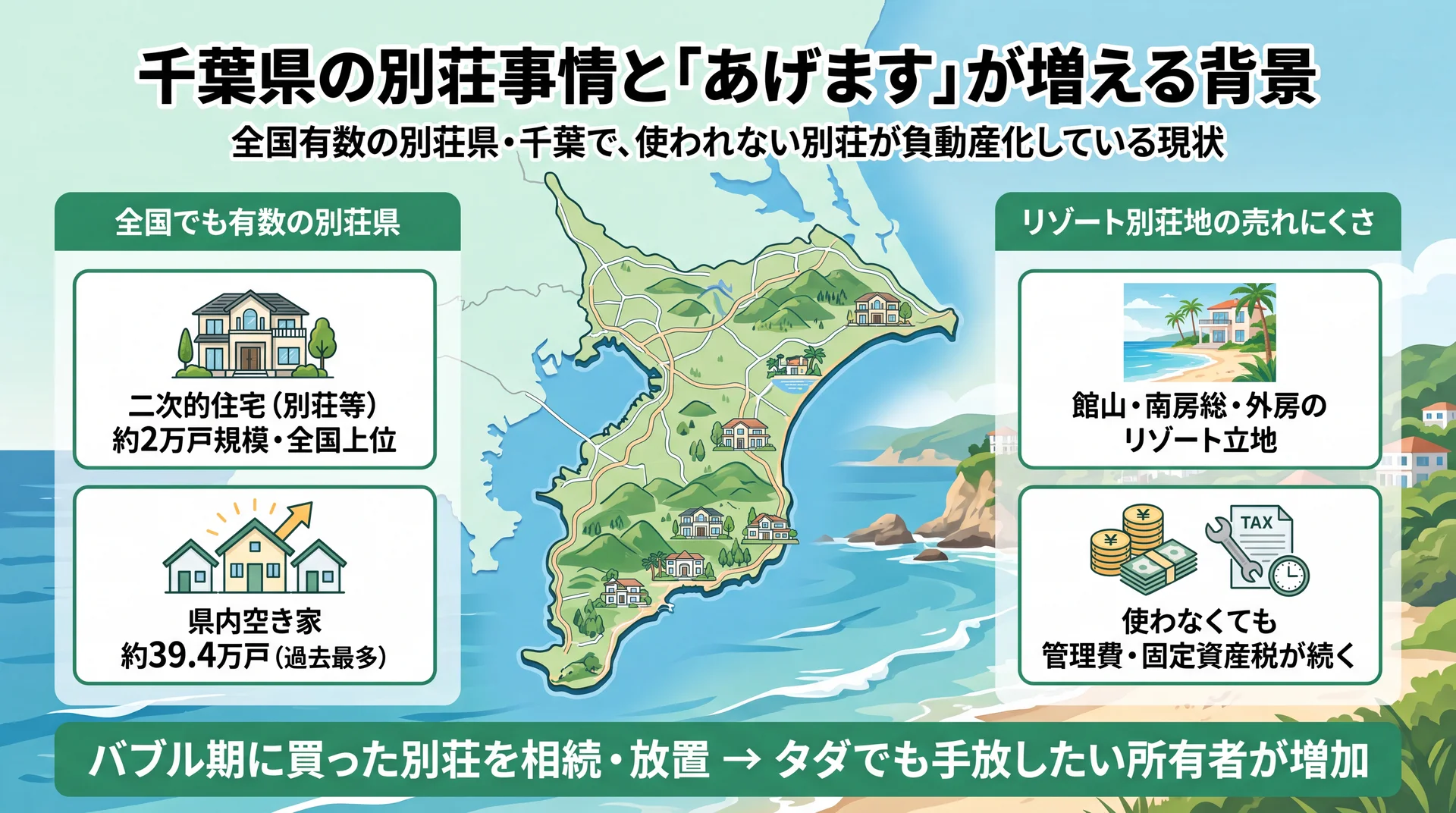 千葉県の別荘事情を示すインフォグラフィック