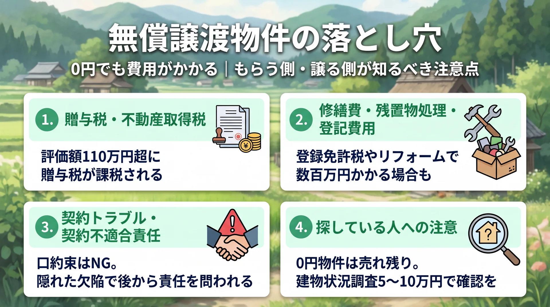 無償譲渡物件の落とし穴 0円でも費用はかかる