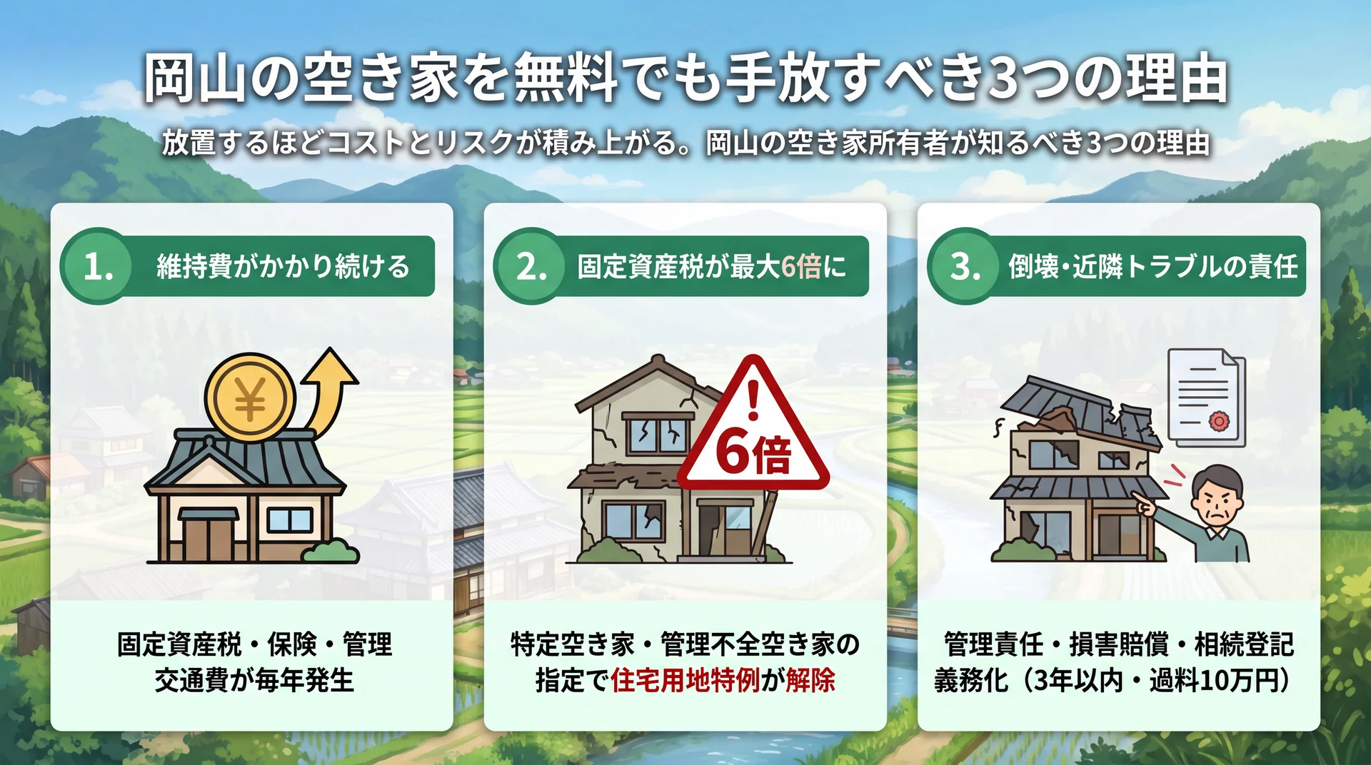 岡山の空き家を無料でも手放すべき3つの理由
