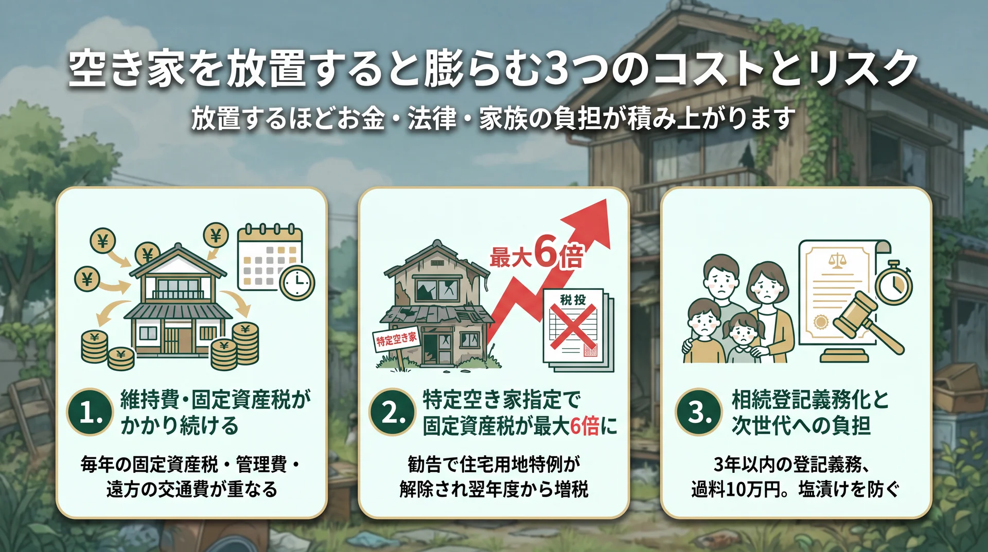 空き家を放置すると膨らむ3つのコストとリスク