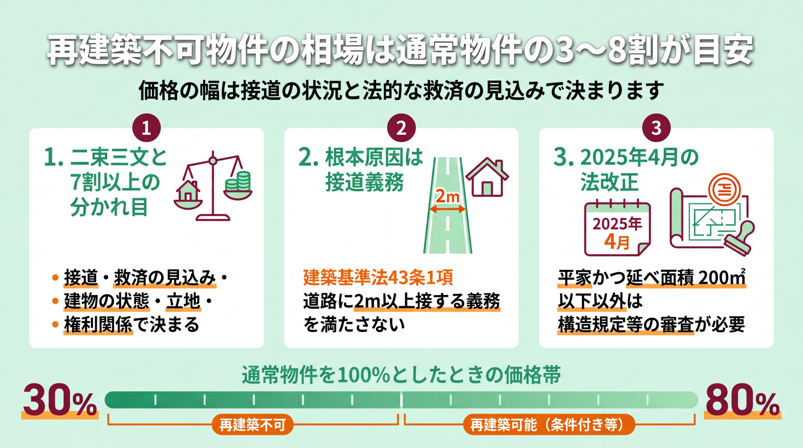 再建築不可物件の相場は通常物件の3〜8割が目安