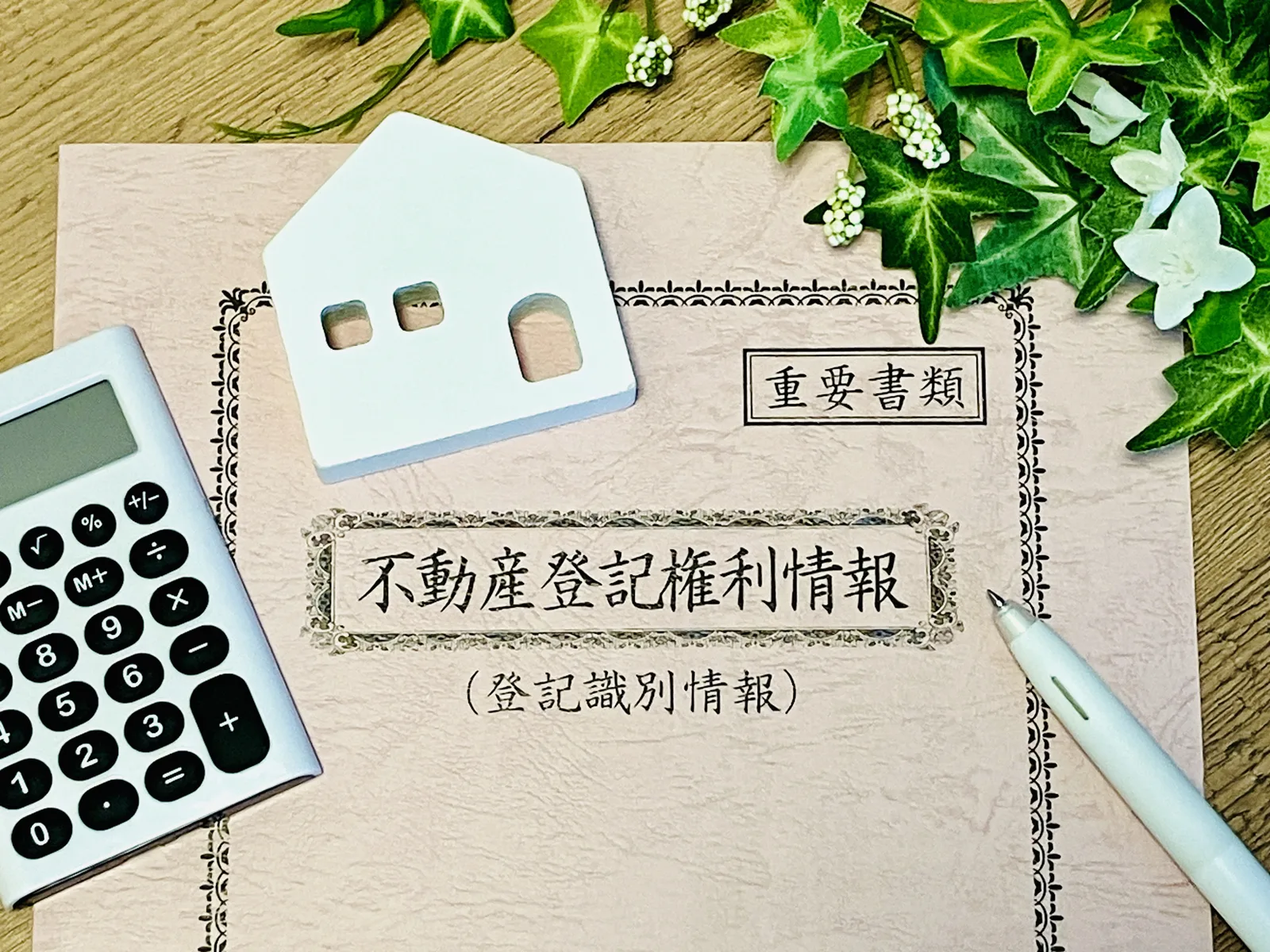 不動産登記(白い家のオブジェと電卓)(空き家に関する記事のイメージ)